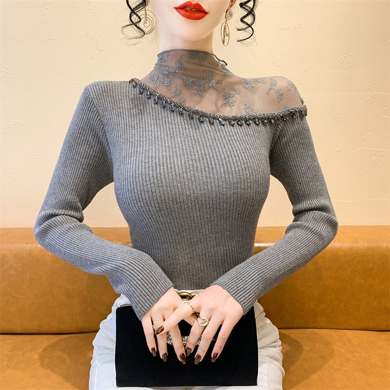 【tops】レースドッキングニットトップス M28653
