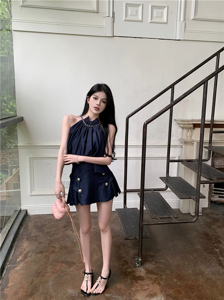 【set】デニムキャミソール+ギャザースカート2点セットG21347