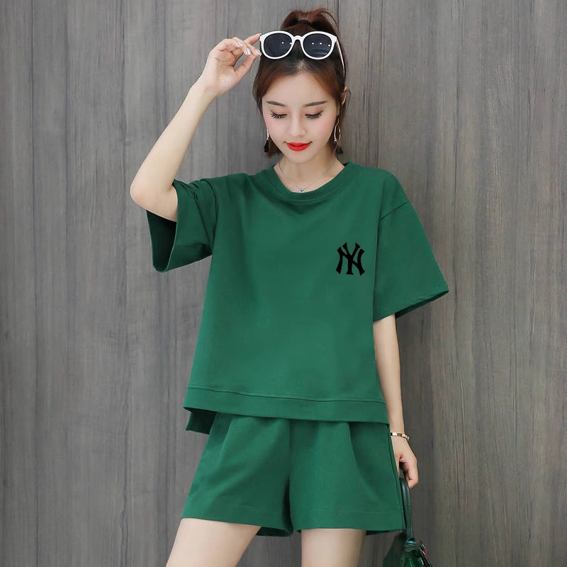 【set】5色英字柄Tシャツ+ショートパンツ2点セットF7704