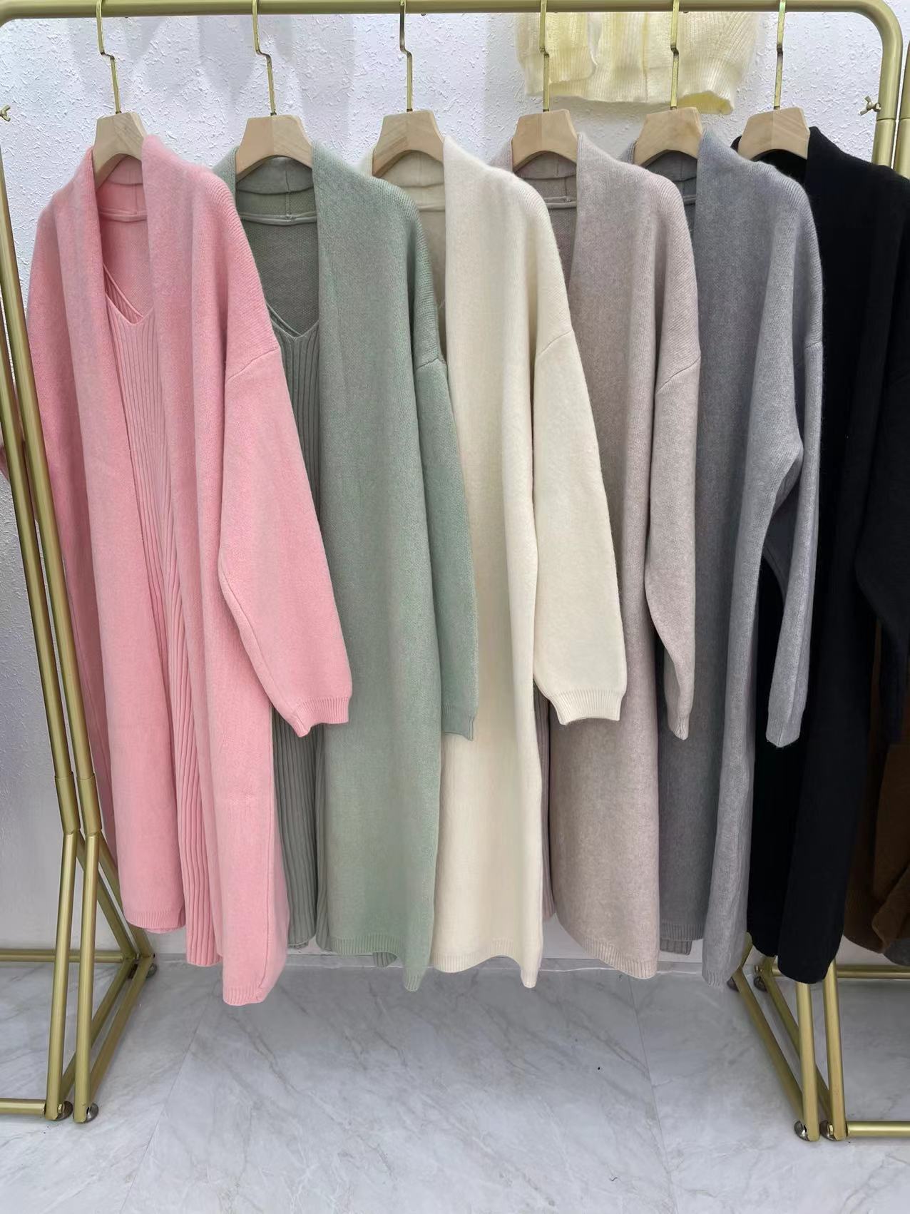【set】ロング丈カーディガン×ニットワンピースセット N2755
