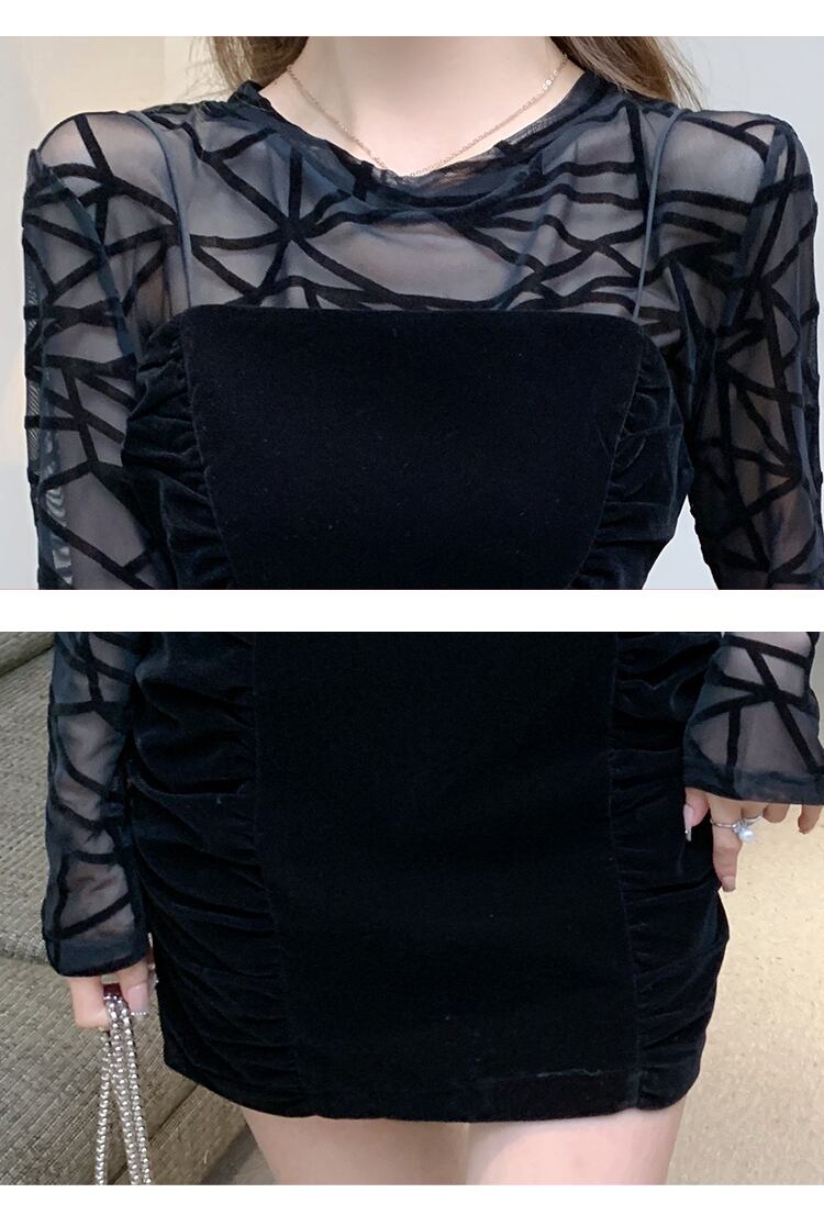 【set】気質満点セクシー長袖美肌見せトップス+キャミワンピース2点セット G2097