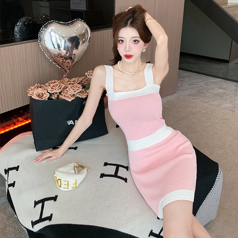 【dress】カラーマッチングニットキャミワンピース G21300