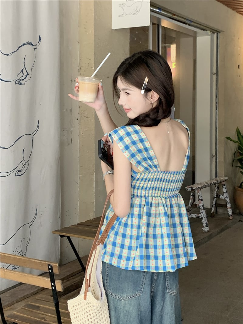 【tops】チェック柄トップス M25051