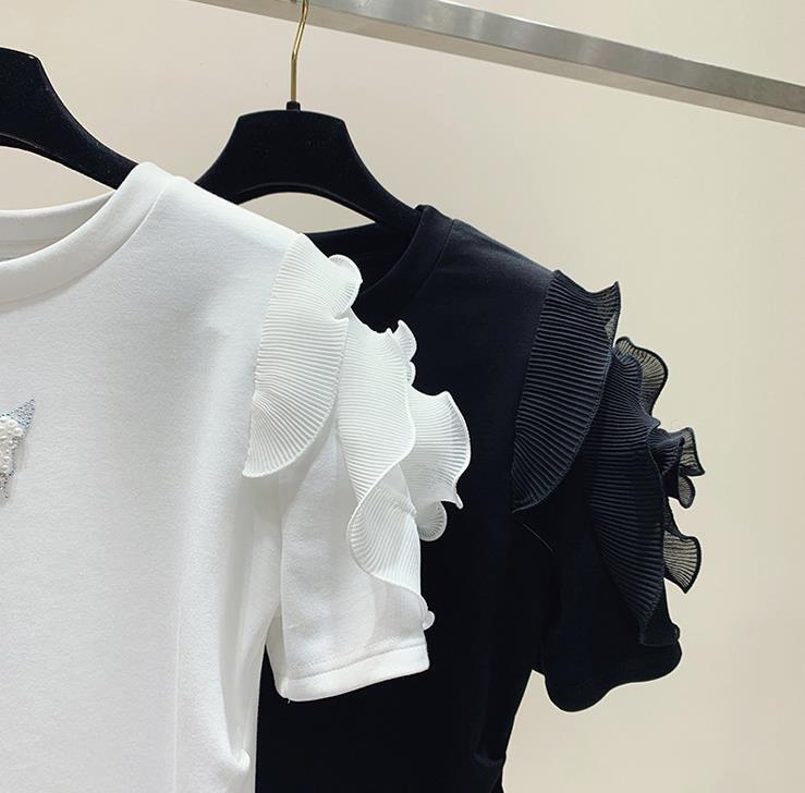 【tops】2色フリル半袖TシャツF7454