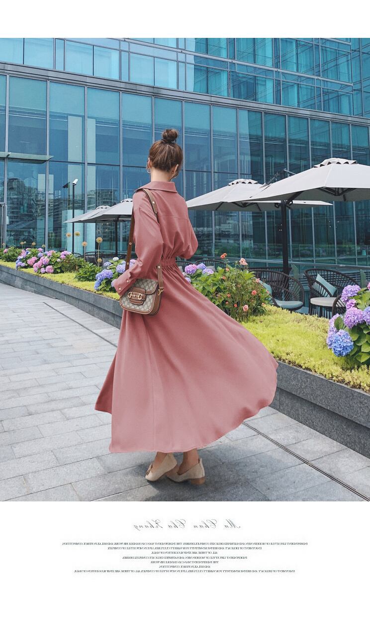 【dress】OL通勤気質満点レトロスウィート長袖Vネック無地着痩せワンピース