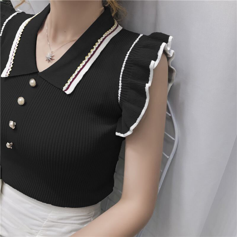 【tops】POLOネック着回しタンクトップニットF0196