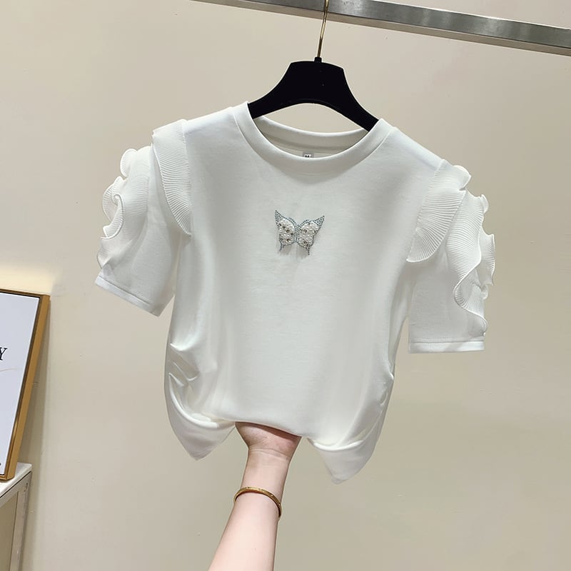 【tops】2色フリル半袖TシャツF7454