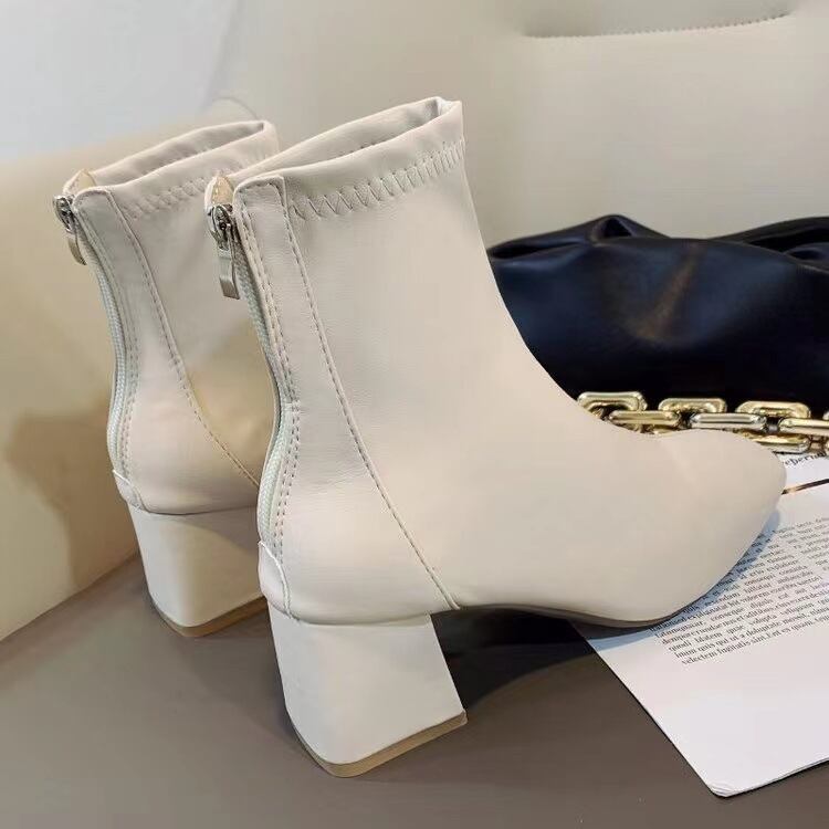 【shoes】ジッパー付きチャンキーヒールブーツF3431