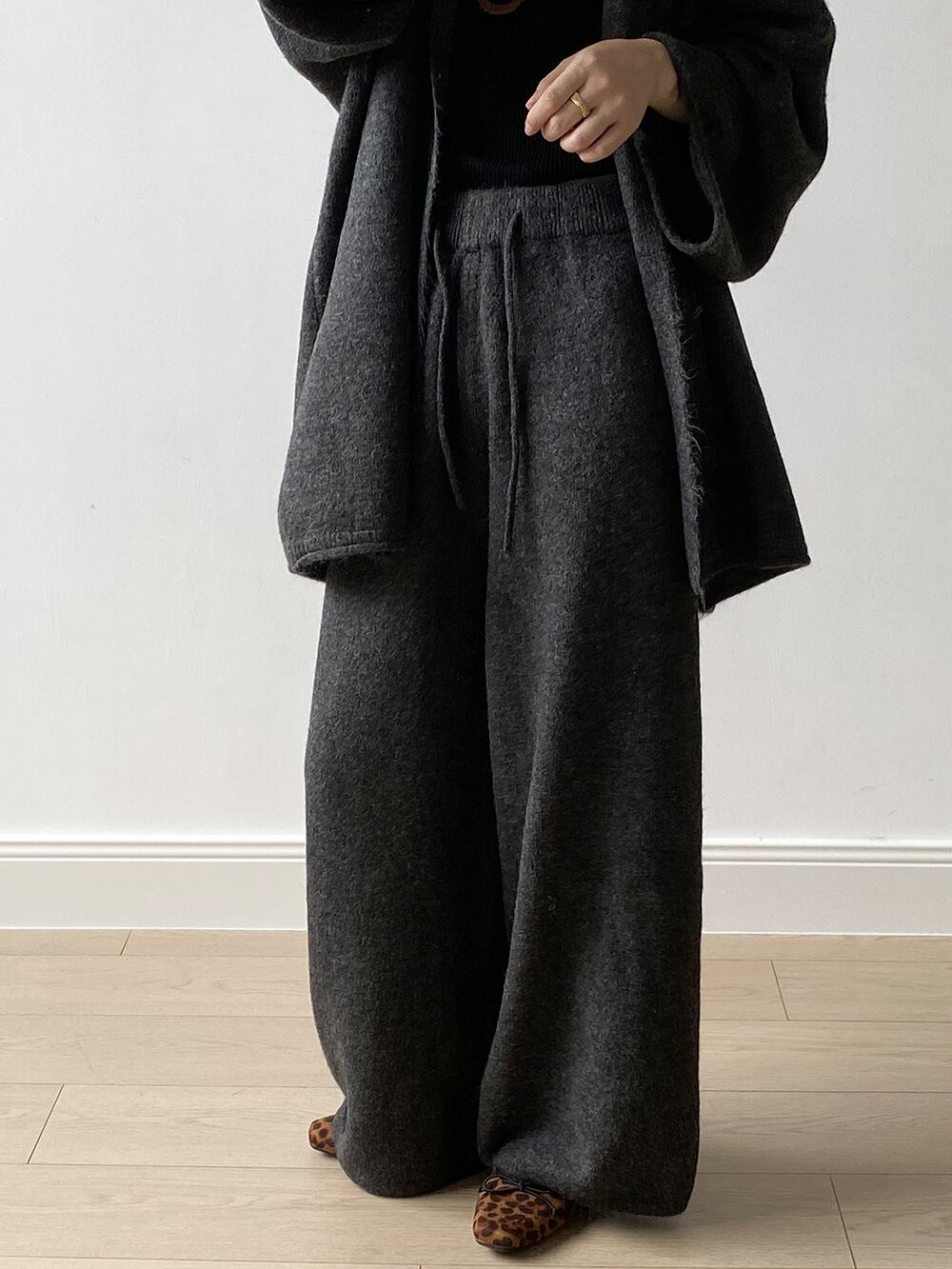【set】ニットカーディガン×ワイドパンツセット Q6985
