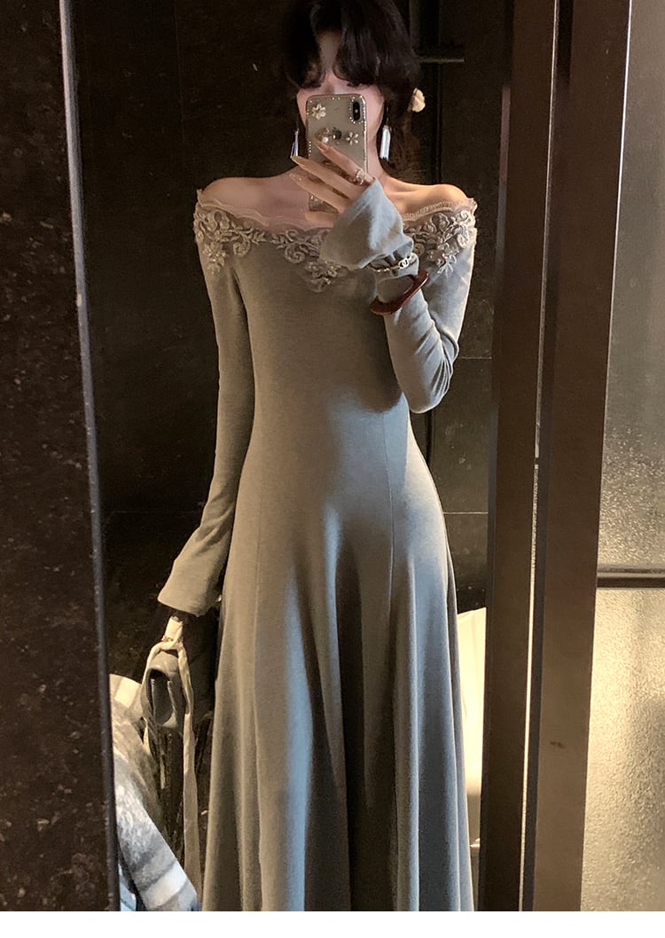 【dress】レーストリミングニットワンピース N3448