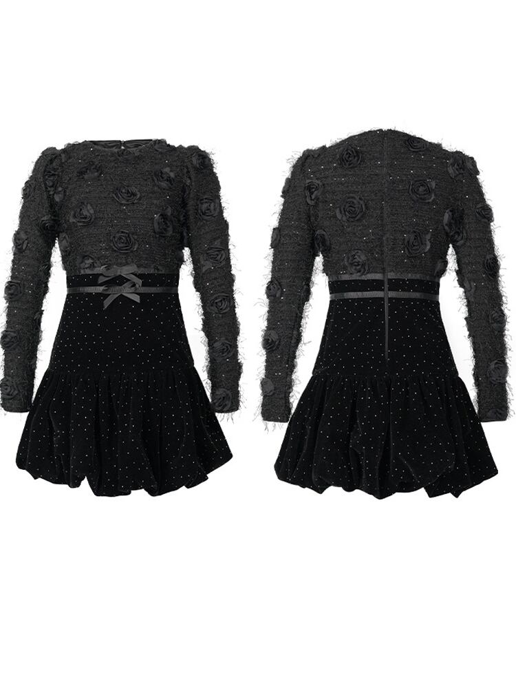 【dress】立体感バラベルベットワンピース Q7506