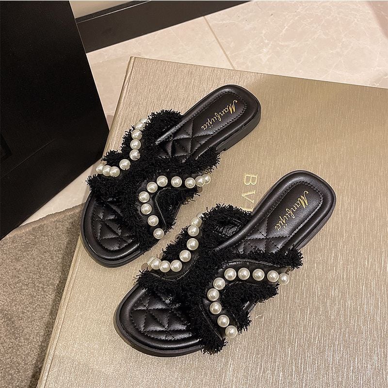 【shoes】3色ビーズスリッパF7463