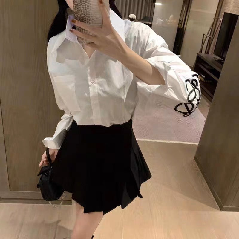 【tops】2色ポロカラー長袖シャツF7887