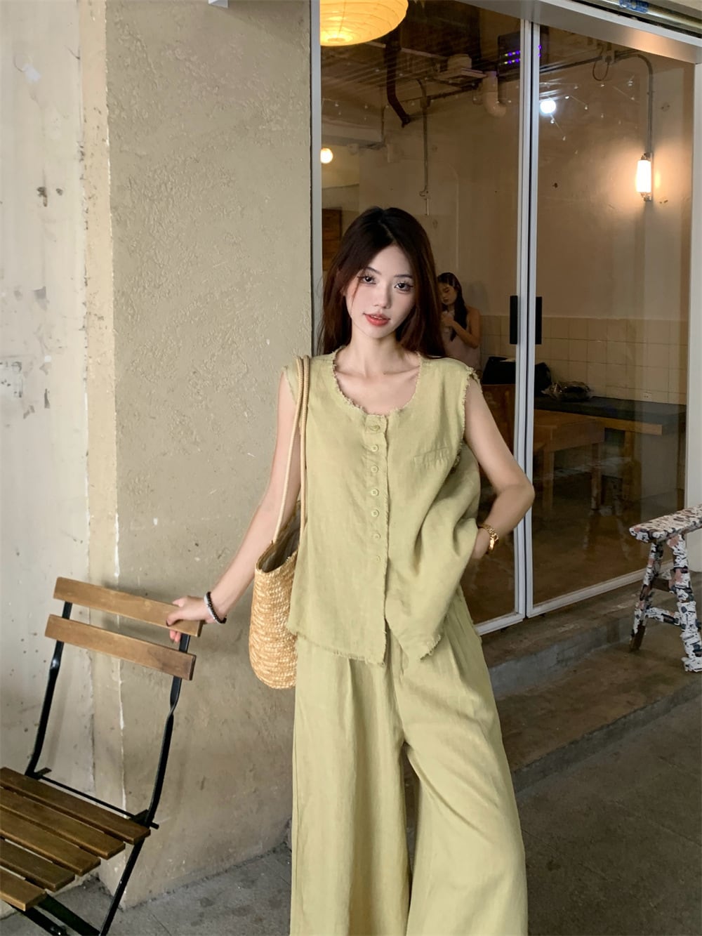 【set】ノースリーブトップス×ワイドパンツセット M24794