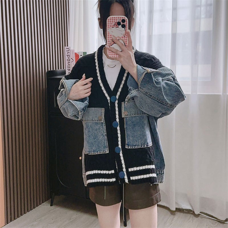 【outer】デニム切り替えニットカーデ M25784