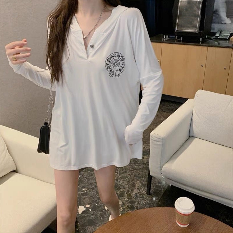 【tops】2色長袖フード付きTシャツF7970