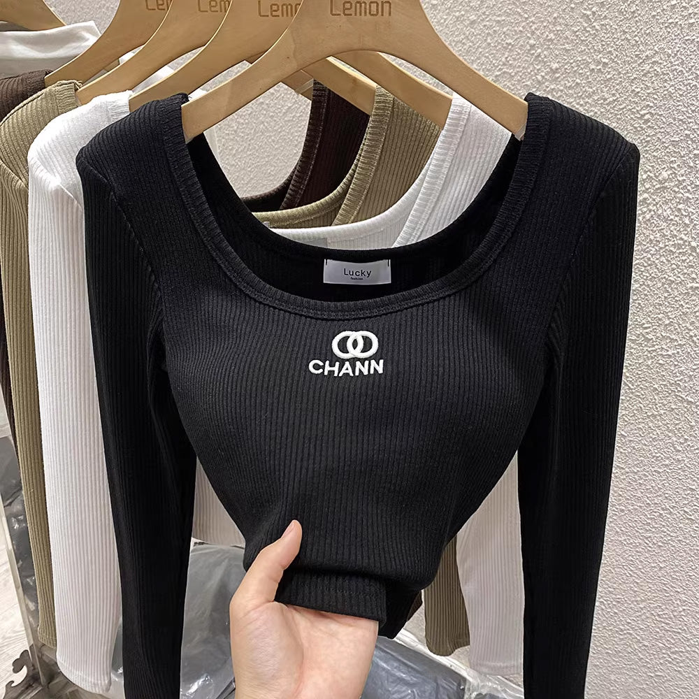 【tops】2色スクェアネック長袖TシャツF7978