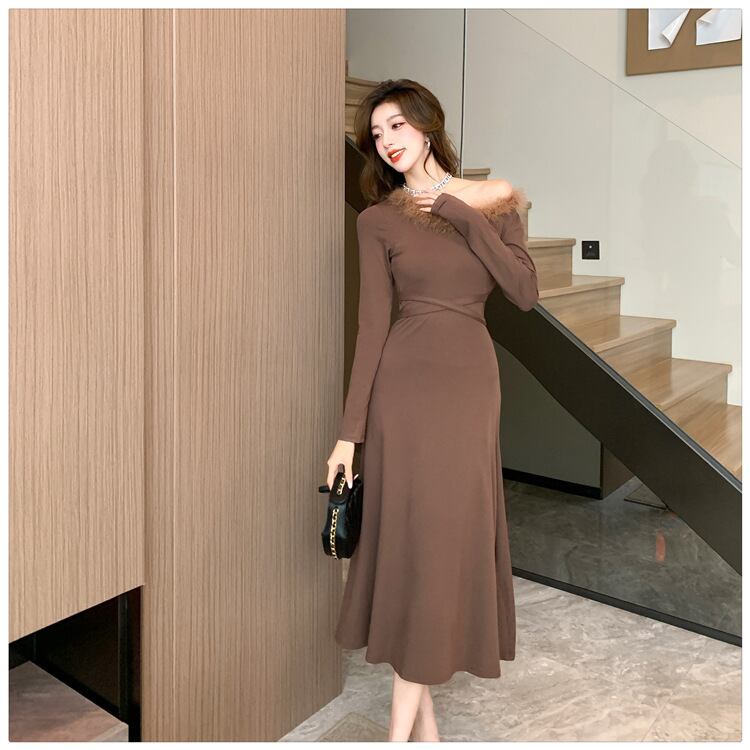【dress】ファーネックニットワンピース M18254