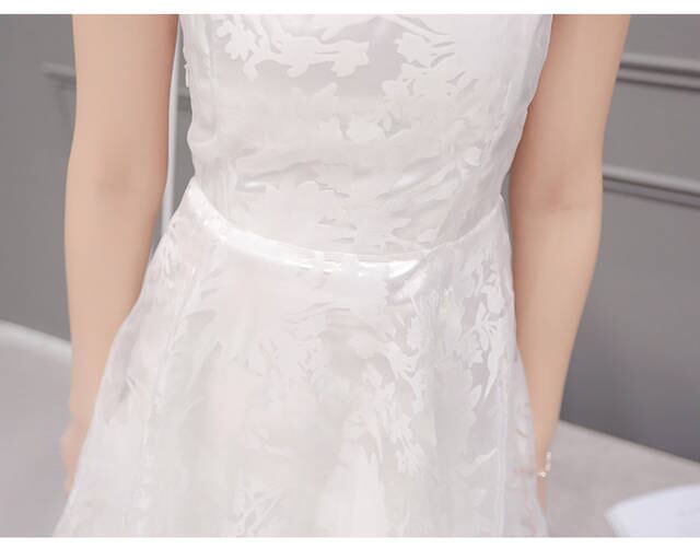 【dress】一目惚れ!ラウンドネックノースリーブ無地メッシュ不規則韓国ファッションワンピースF2299