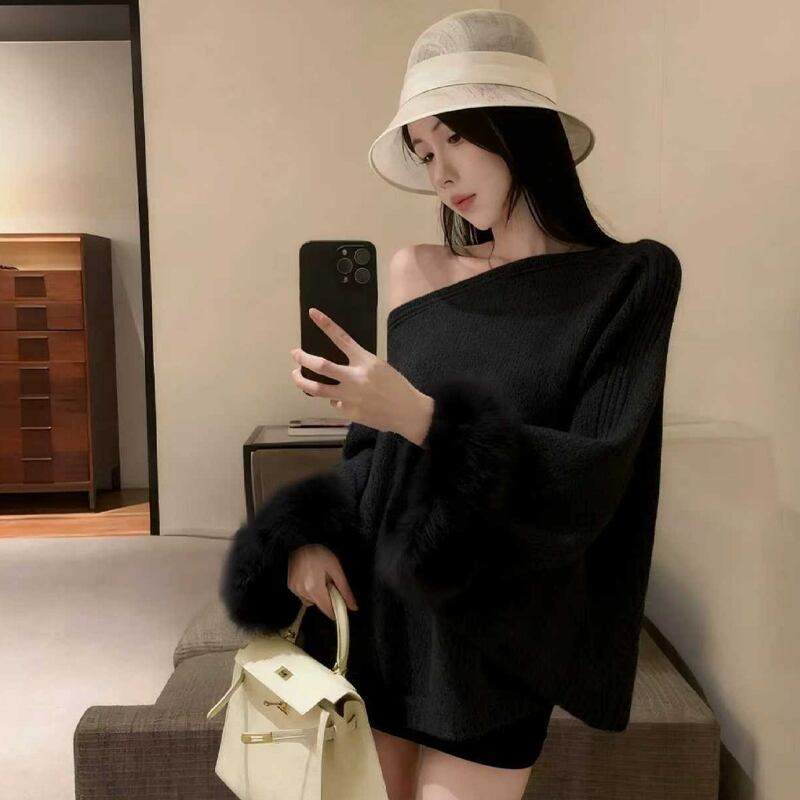 【tops】袖ファーニットトップス Q6942