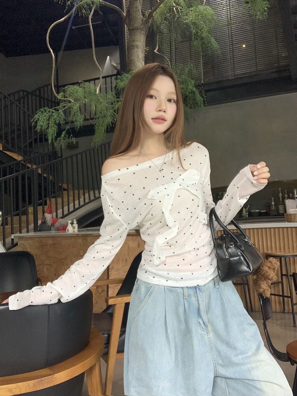 【tops】ドット柄長袖Tシャツ M25262