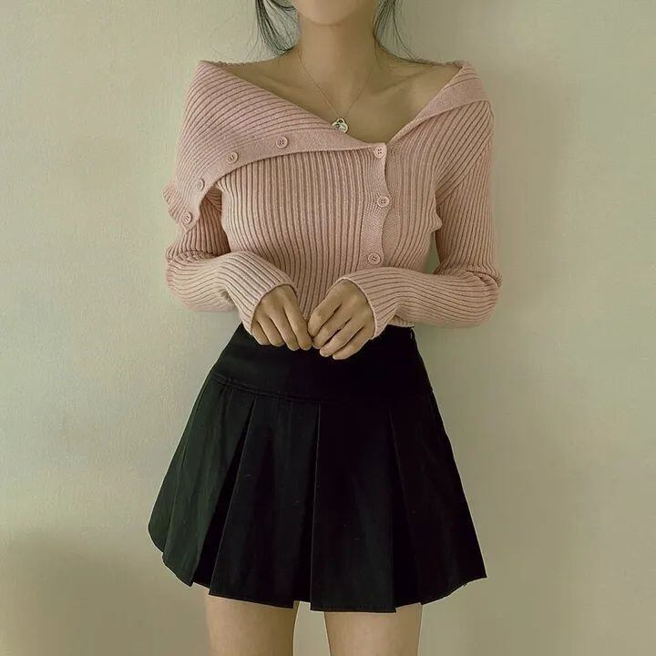 【tops】ボタンデザインニットトップス M26662