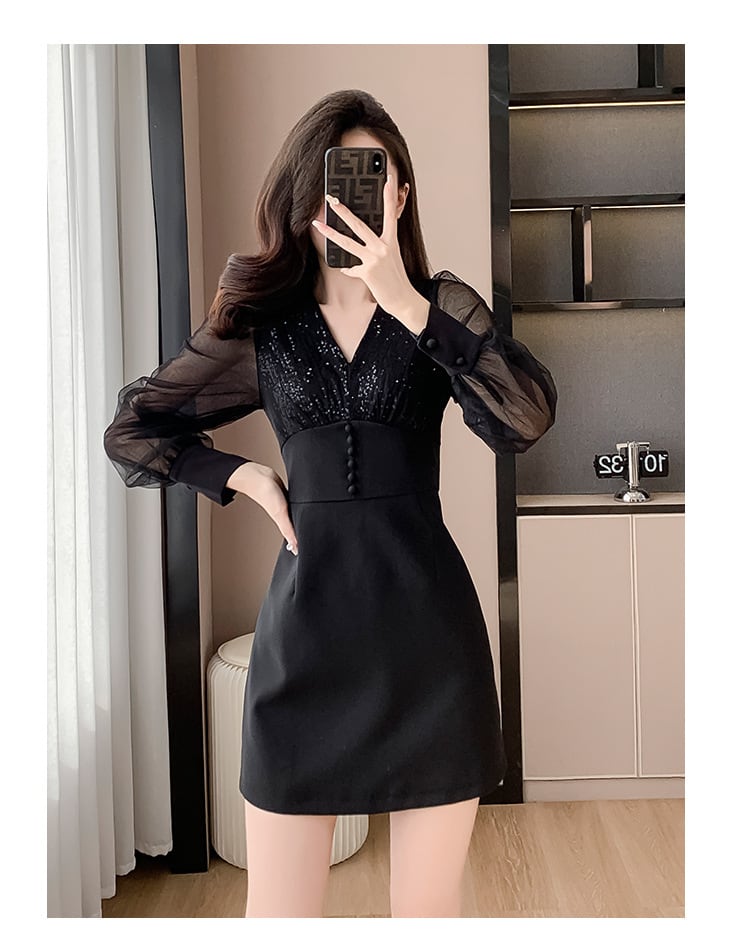 【dress】Vネックドッキングワンピース M27450