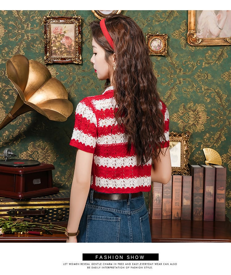 【tops】ストライプ柄ニットトップスG20450