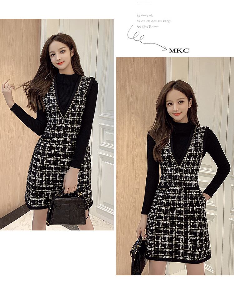 【set】好感度UP!気質満点レトロニットトップス+キャミソールワンピース2点セット G2000