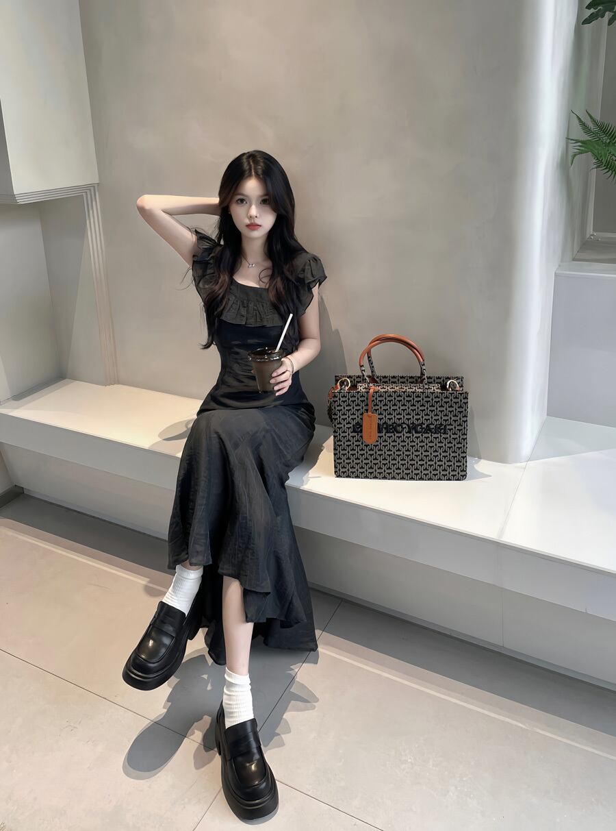 【dress】フリルスクエアネックワンピース G20198