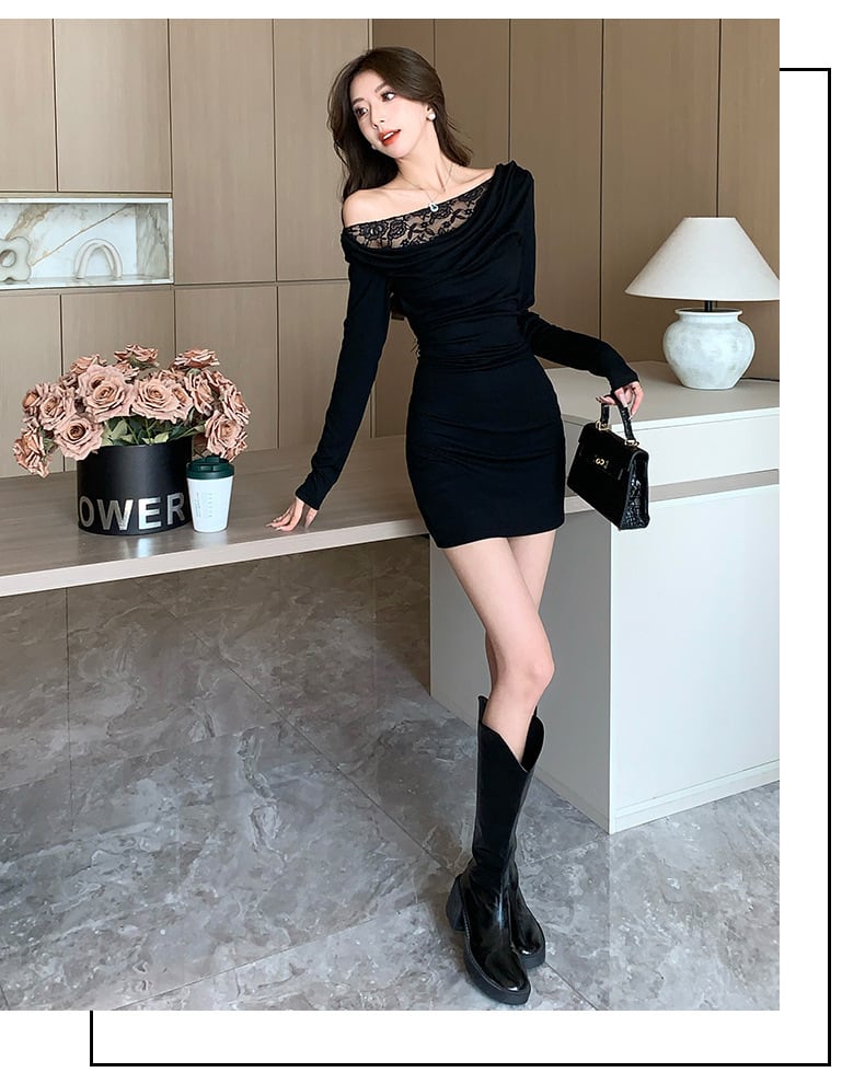 【dress】オフショルダーレース切り替えワンピース M27768