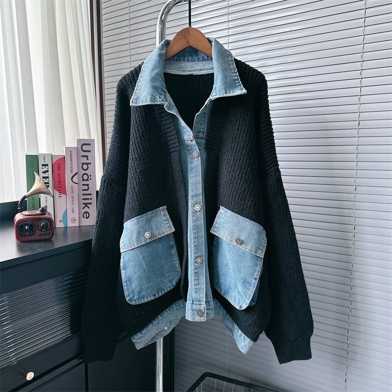 【outer】デニム切り替えニットカーデ M17962