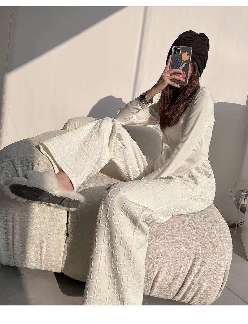 【bottoms】オシャレ度満点裏起毛ハイウエスト合わせやすい英字柄無地寒さ対策ガウチョパンツF1531