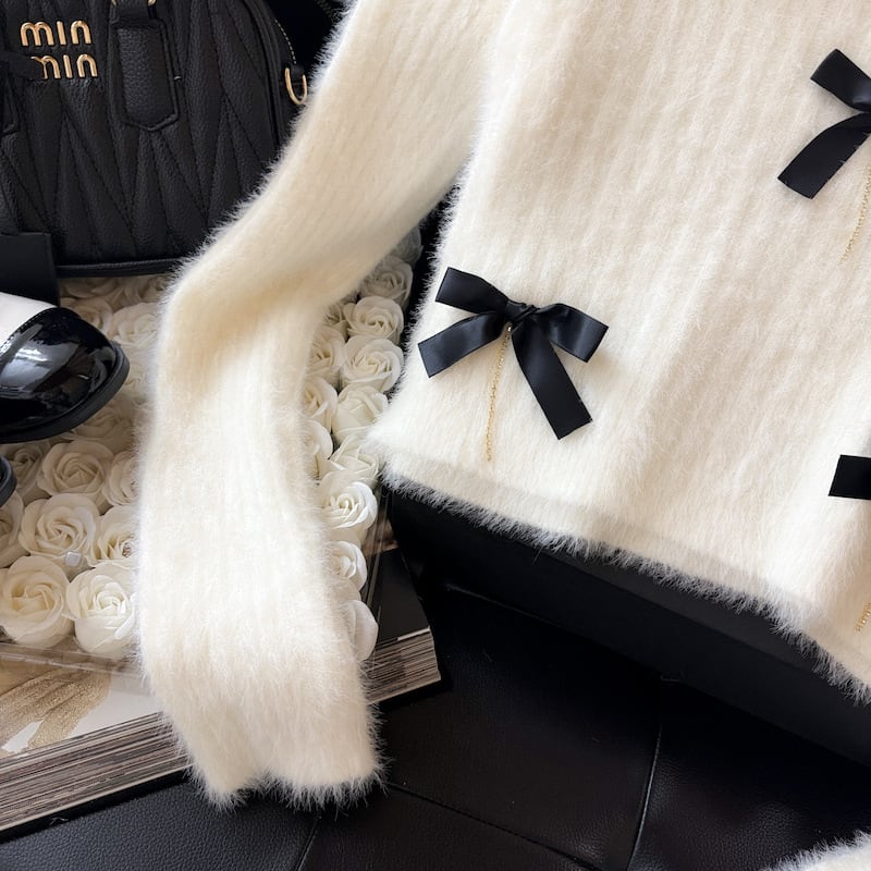 【tops】リボン付きニットセーター M28248