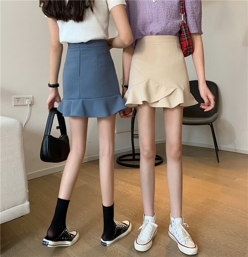 【bottoms】韓国風OL通勤ファッション不規則フリルハイウエストスカート