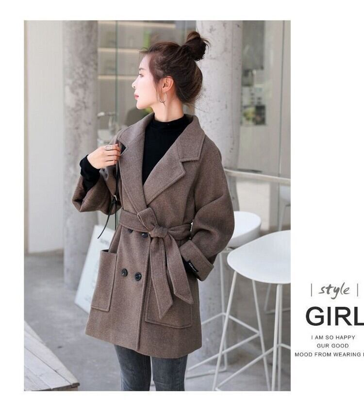 【outer】店長推薦秋大きいラペルポケット付きリボン長袖着回し無地アウターコートF0900