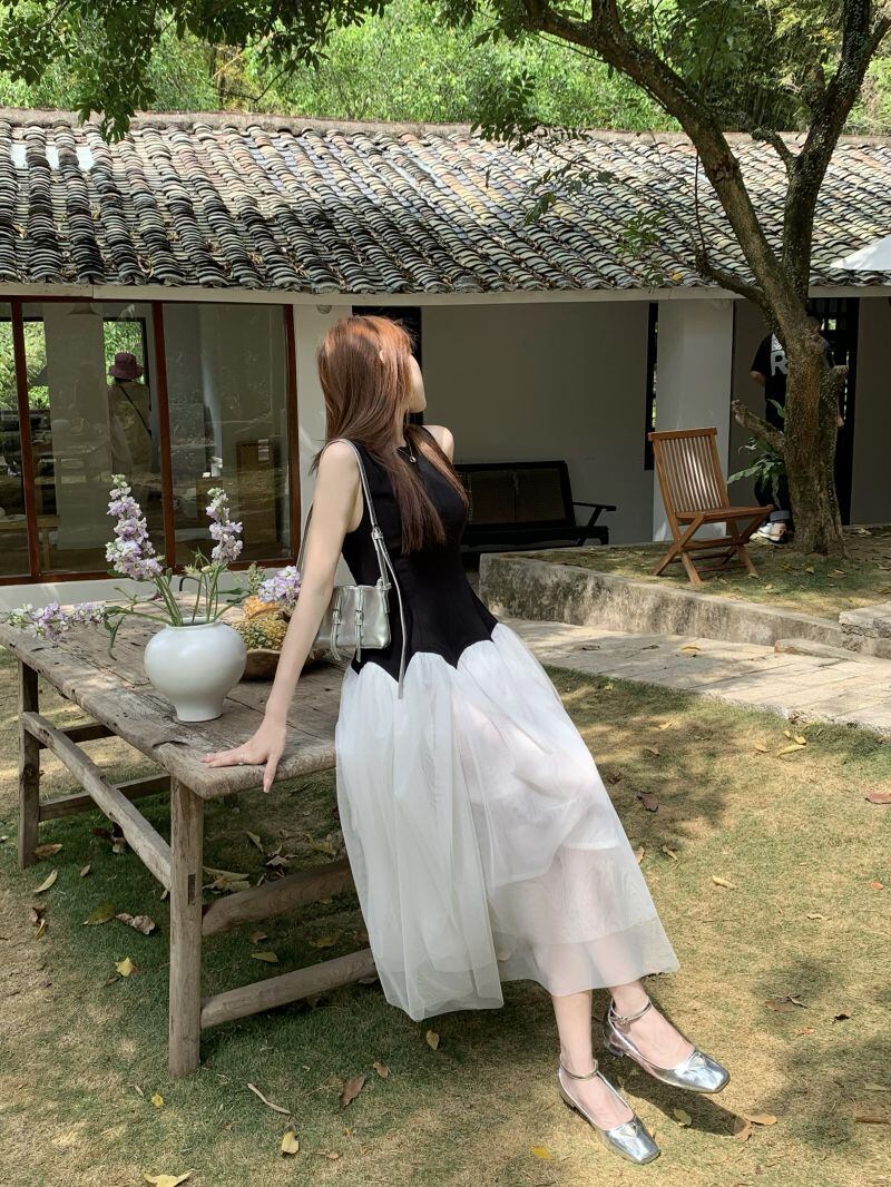 【dress】メッシュ切り替えワンピース G20894