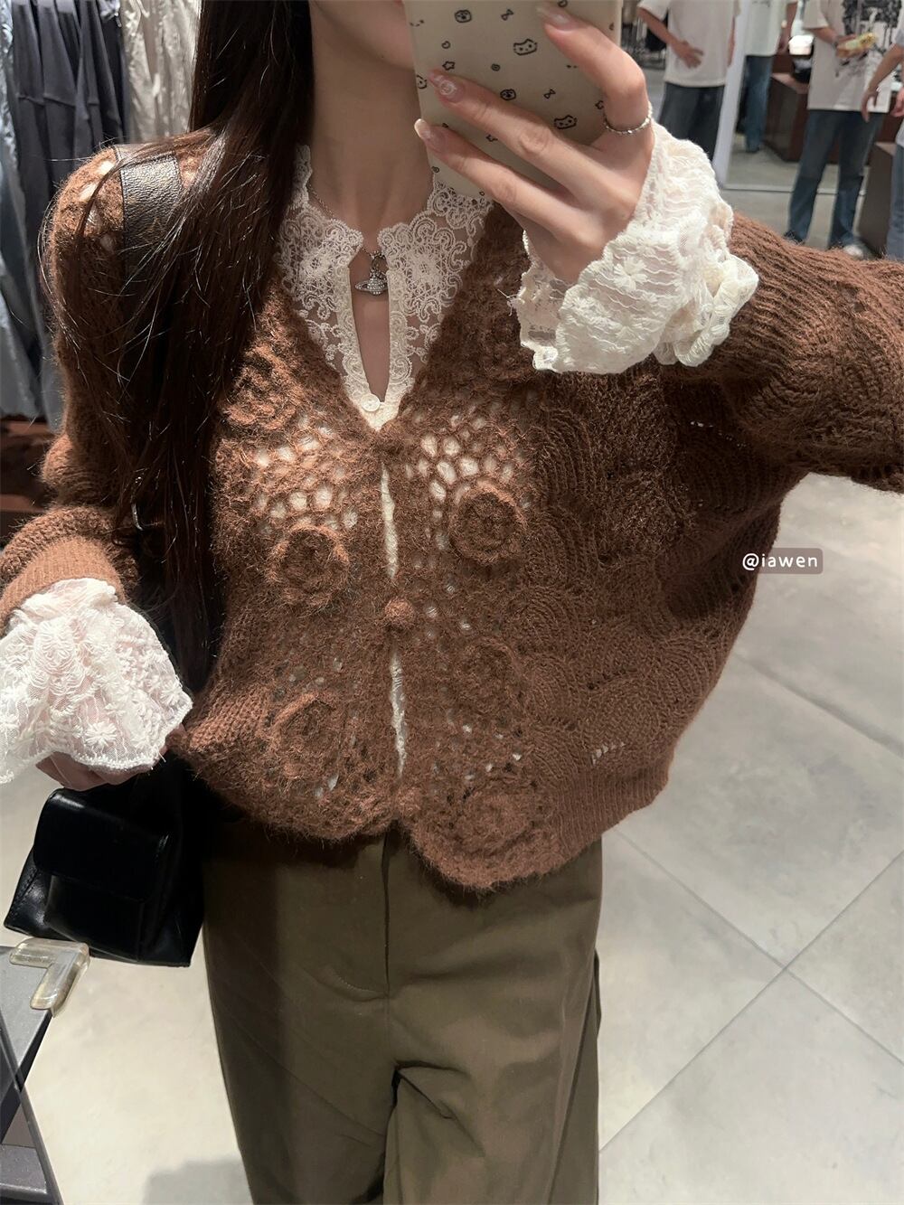 【set】カットワークトップス×ニットカーデセット M27631