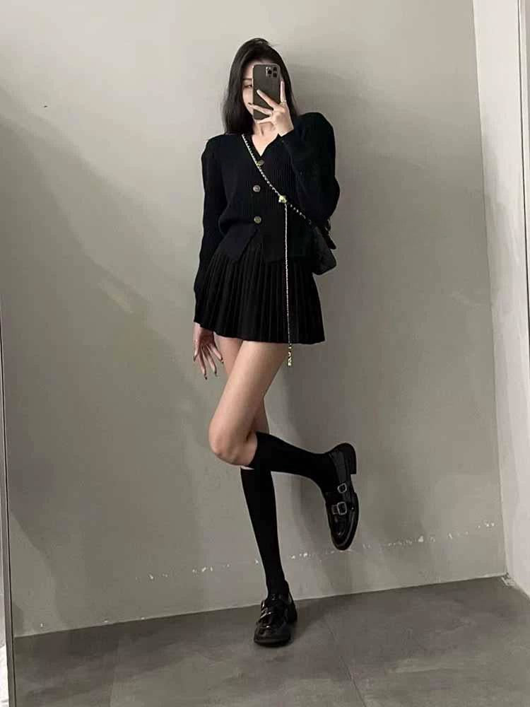 【set】ニット長袖セーター+プリーツスカート2点セットG23190