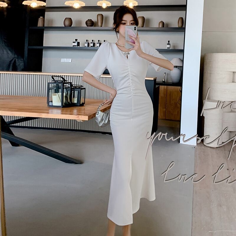【dress】ギャザーマーメイドスリットワンピース G20993
