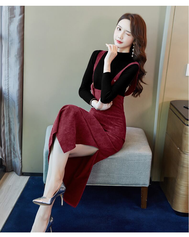 【set】気質満点オシャレトップス+コールテンサロペットスカート着痩せ2点セット G2907