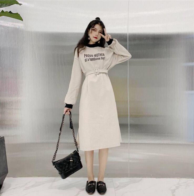 【dress】韓流スタイル好感度UP!気質満点ラウンドネック長袖パーカーワンピース G2001