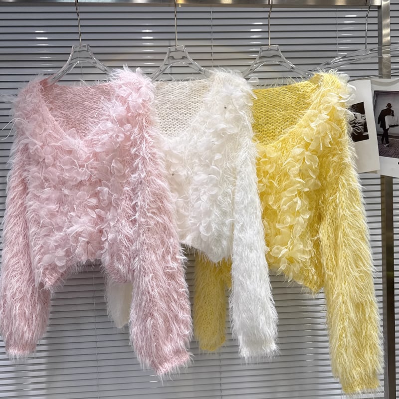 【tops】チュールフラワーニットトップス Q7330