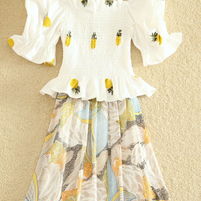 【set】ファッションand清新!2021新作気質満点刺繍スウィートシフォン2点セットF0051