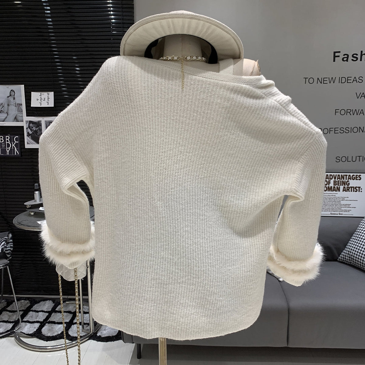 【set】袖ファーカーディガン×ビジュー付きタンクトップニットセット N2925