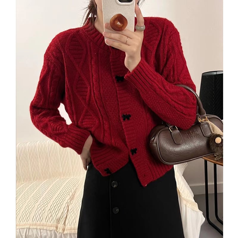 【outer】リボンモチーフボタンニットカーデ N2794