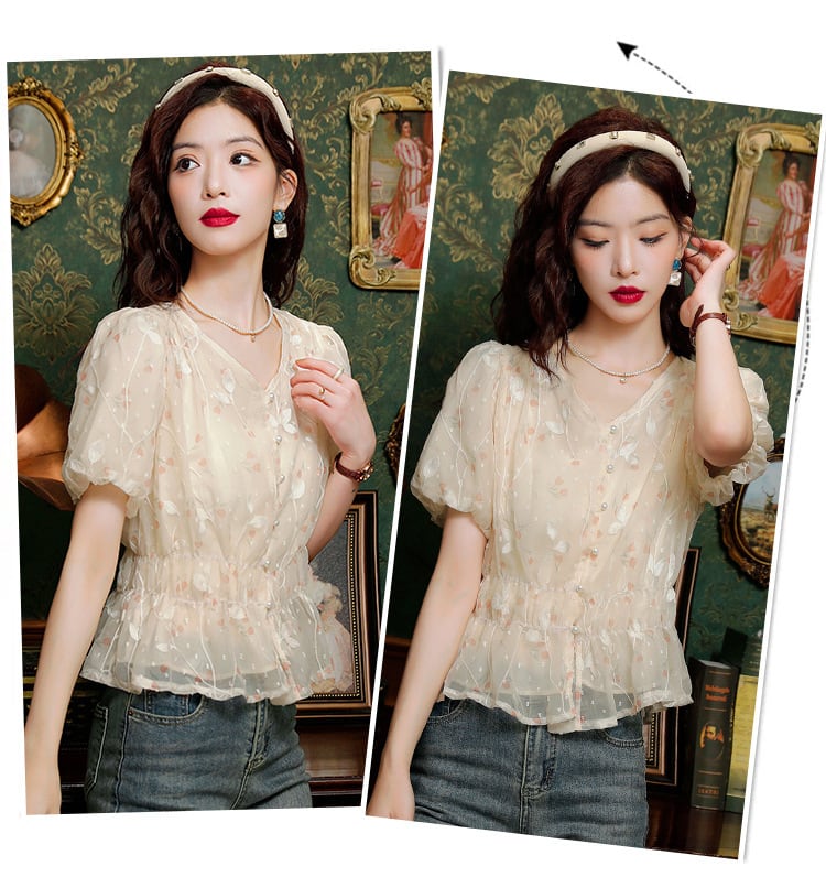 【tops】シフォン花柄ブラウスG21548