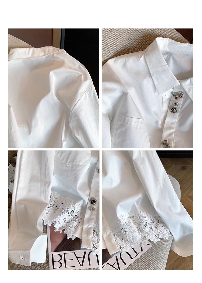 【tops】レース切り替えシャツブラウス M29719