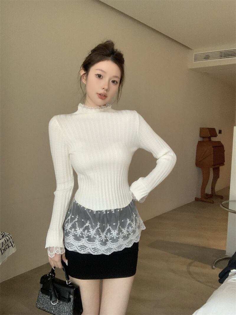【tops】レース切り替えニットトップス M28740