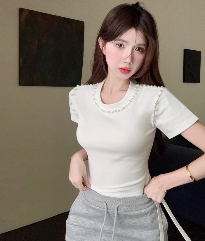 【tops】ビーズ半袖TシャツF7429